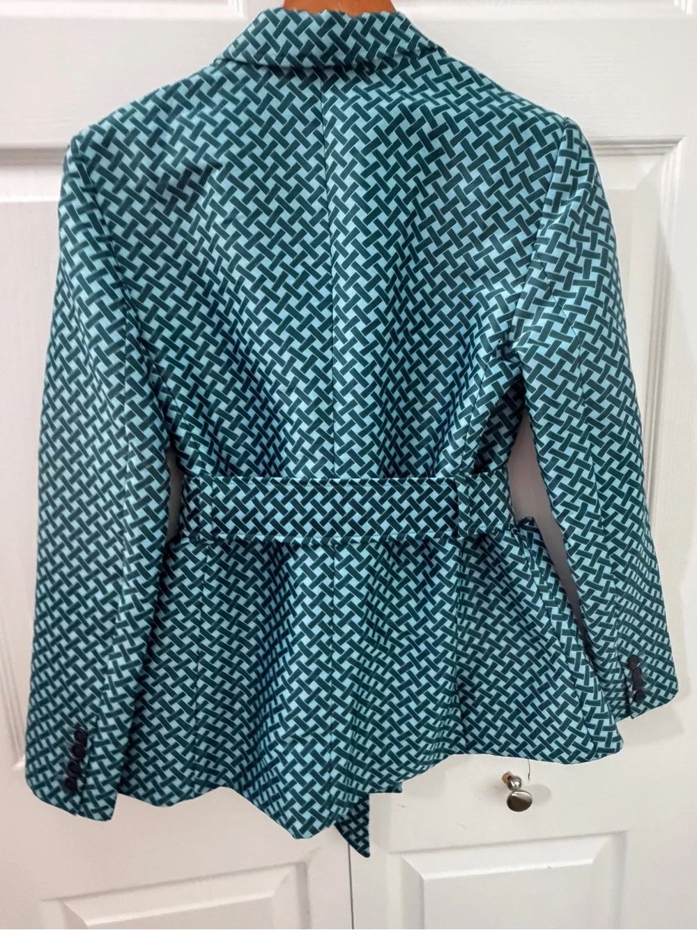 J. Argent Womens Size 8 Teal Geometric Belted Blazer Jacket tailored fit modern